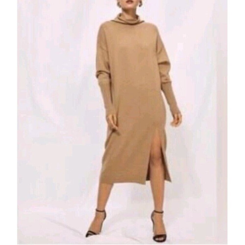 Wilfred Montpellier Sweater Dress Aritzia Wool Tan Mock Turtleneck Merino Wool S